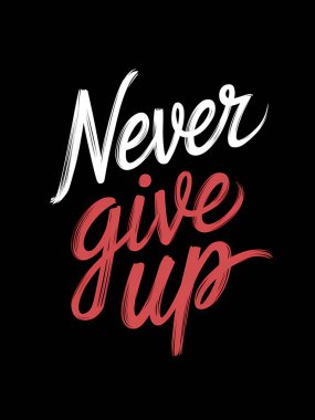 Siyah arka planda beyaz ve kırmızı harflerle, azmin önemini vurgulayan elle çizilmiş motive edici bir alıntı..