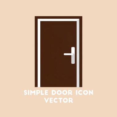 Düz bir vektör simgesi olarak bembeyaz saplı ve çerçeveli basit bir kahverengi kapı..