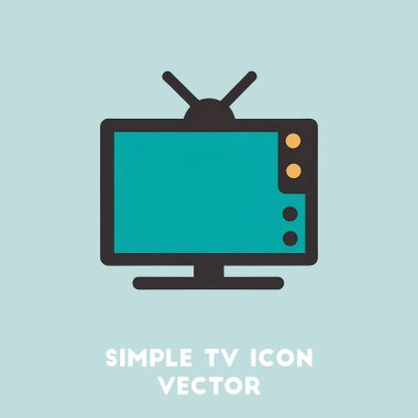 Anteni olan bir televizyonun basit siyah ve deniz mavisi vektör simgesi.