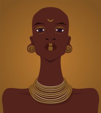 Geleneksel yüz boyama ve aksesuarları olan Afrikalı Kadın Portresi