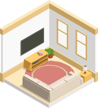 Mobilya ve televizyonlu Isometric oturma odası