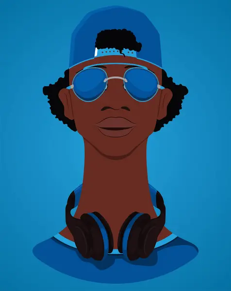 Kulaklık, güneş gözlüğü ve şapkası olan Afrikalı adamın portresi