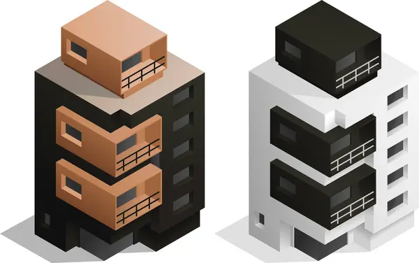 Isometric küçük modern apartman çizimi