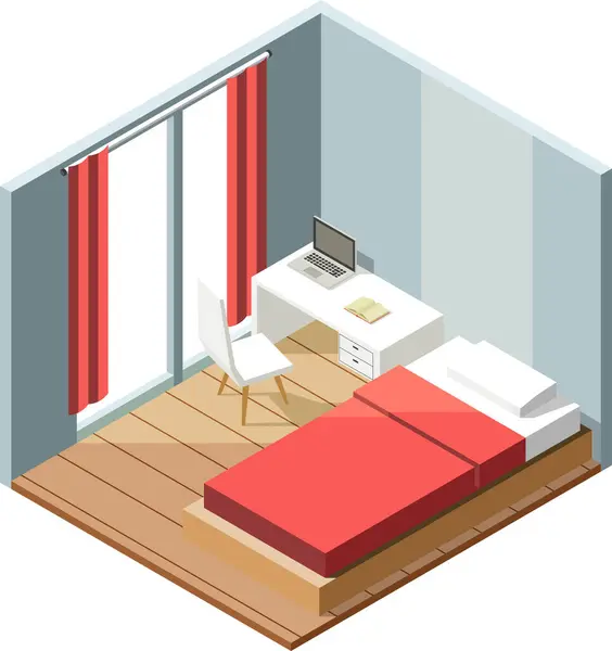 Yatak odası, yatak odası, masa ve sandalye.