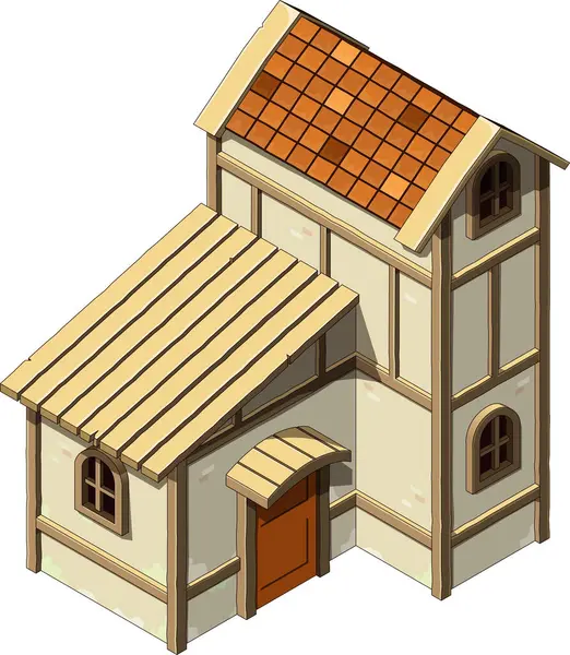 Isometric iki katlı eski tuğla ev 2d oyun varlık çizimi
