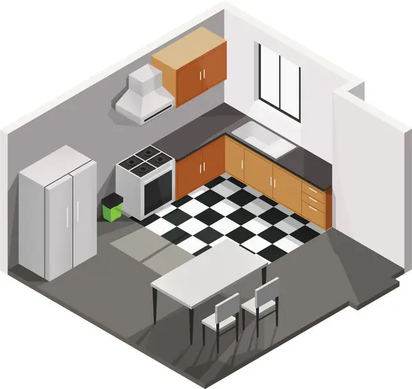 Cihazları ve yemek odası olan Isome mutfağı.