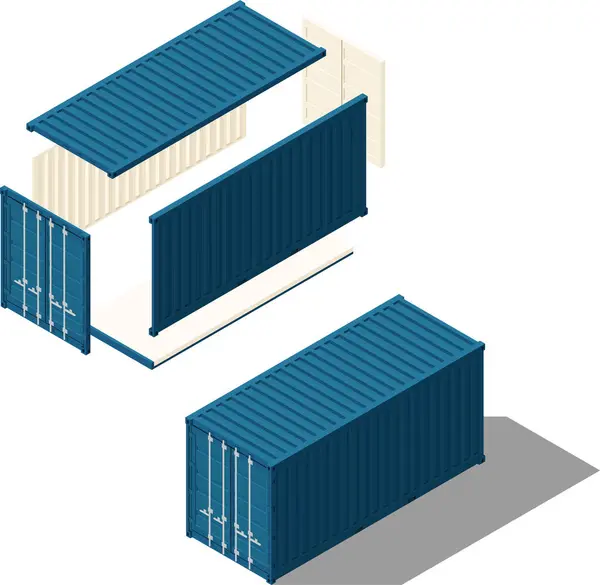 Beyaz arka planda izole edilmiş bir kargo konteynırı.