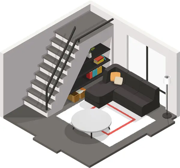 Merdiveni olan Isome oturma odası.