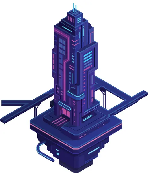 Isome fütüristik siber punk binası neon ışığı