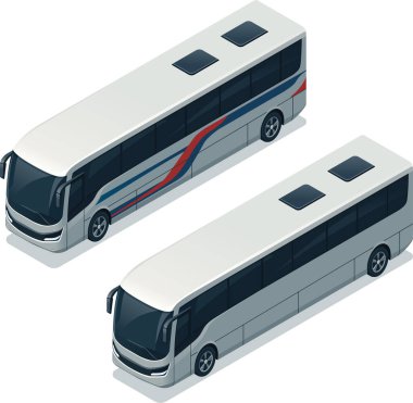 Isometric modern koç otobüsleri - çizgili ya da çizgisiz