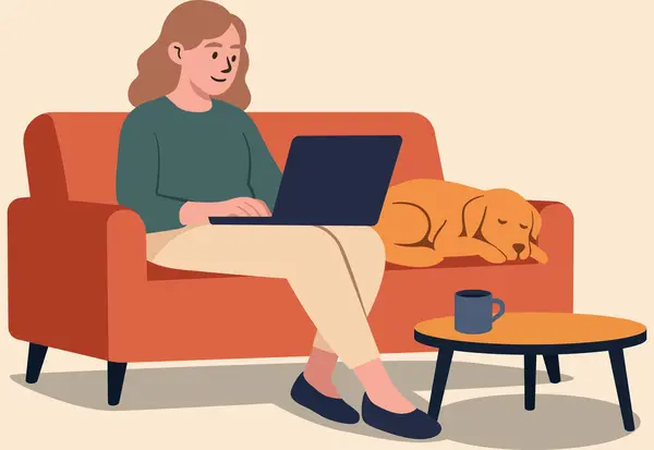 Uzaktan kumandalı bir kadın evcil bir köpekle çalışıyor.