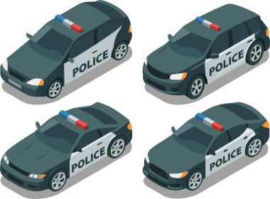Klasik siyah beyaz polis arabası seti.