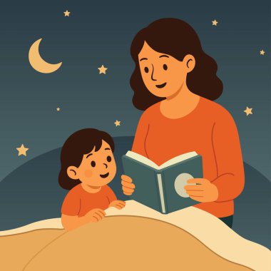 Anne kızına masal okuyor.