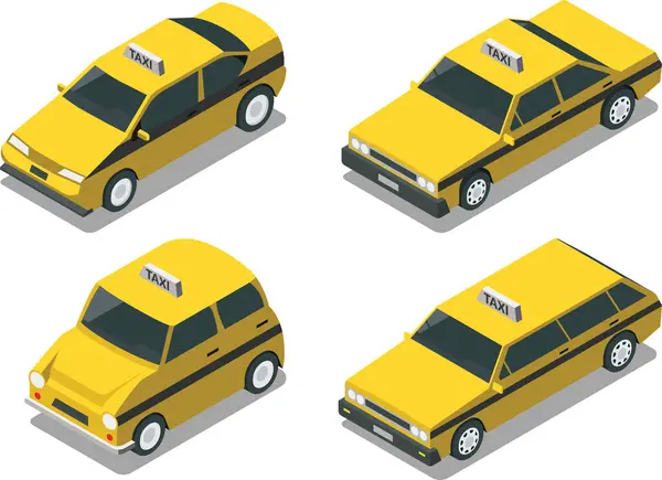 Isometric şehir klasik sarı taksi seti