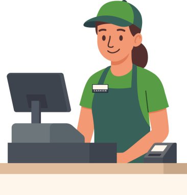 Kadın süpermarket kasiyer illüstrasyonu