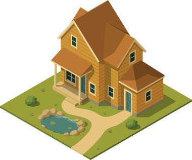 Balık havuzlu Isometric kırsal evi