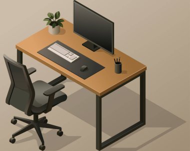 Bilgisayarlı izometrik ofis masası