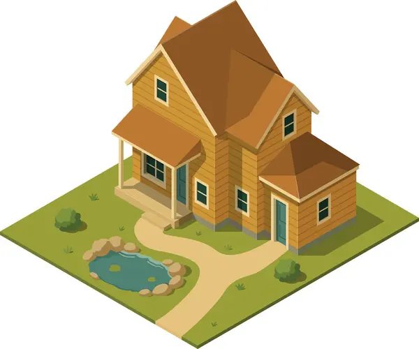 Balık havuzlu Isometric kırsal evi