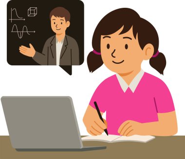 Evde internetten öğrenen bir kız.