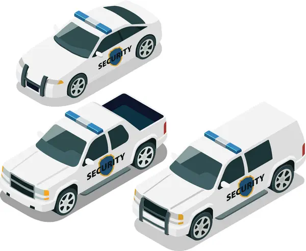 Isometric şirket güvenlik devriye araçları