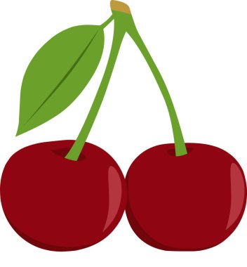 İki kırmızı kiraz ve bir yaprak.