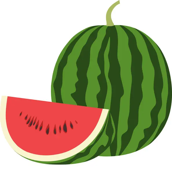 Tam kırmızı karpuz ve dilimler beyaza izole edilmiş.