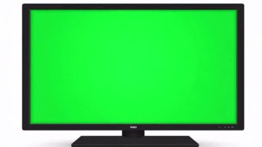 Yeşil ekranlı televizyon monitörü beyaz ekranda izole edilmiş. 3 Boyutlu Hazırlama