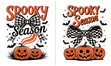 Cadılar Bayramı Cadılar Bayramı Cadılar Bayramı için Jack o Lantern 'in balkabağı yıldızları ve kalın bir kareli fiyonk içeren tişört tasarımı. Cadılar bayramı aşıkları için son moda şirin ve ürkütücü bir karışım. Moda, şaka ya da şeker partileri ve mevsimlik dekorlar. Eğlence cadılar bayramı vektörü ar