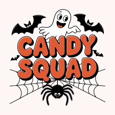 Mutlu bir hayalet, ürkütücü yarasalar ve örümcek ağlarında şirin bir örümceğin yer aldığı eğlenceli bir Cadılar Bayramı tişörtü tasarımı. Çocuklar, aileler ve şeker ya da şaka aşıkları için mükemmel. Mevsimlik kıyafetler, parti kıyafetleri, talep üzerine baskı ve Cadılar Bayramı el sanatları için harika. Çal