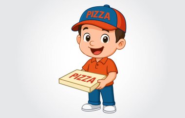 Pizza kutusu olan pizzacı çocuk.