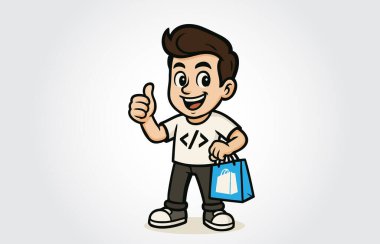 Alışveriş çantalı mutlu çocuk.