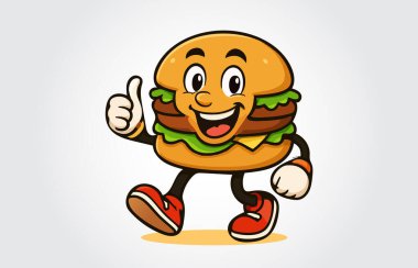 vektör karikatür çizimi. Komik gülümseyen hamburger maskotu