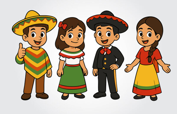 группа мексиканских персонажей векторный дизайн иллюстрации