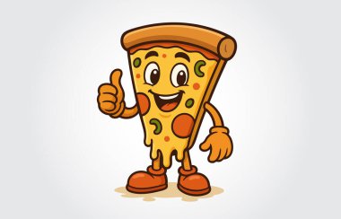 Baş parmaklı bir pizzanın maskotluk çizimi.