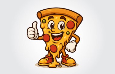 Pizza çizgi film maskotu konsepti. Pizzanın vektör çizimi