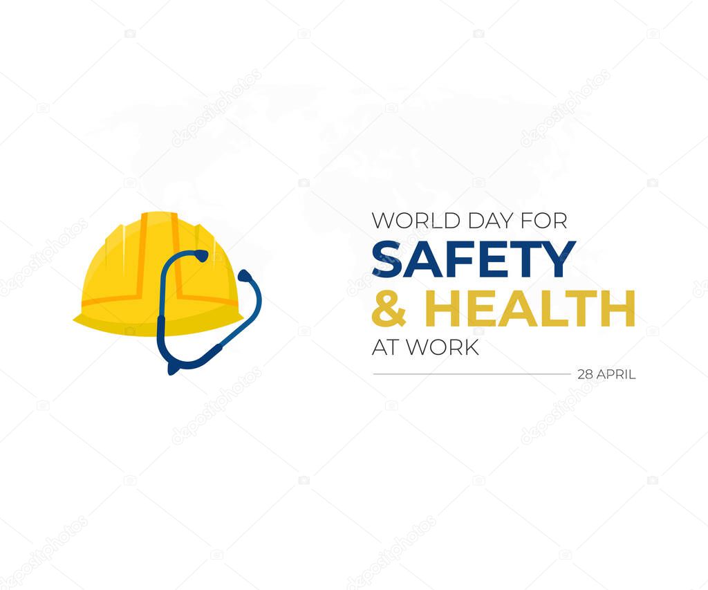 World day for safety and health at work vector banner illustration with a yellow helmet as a symbol