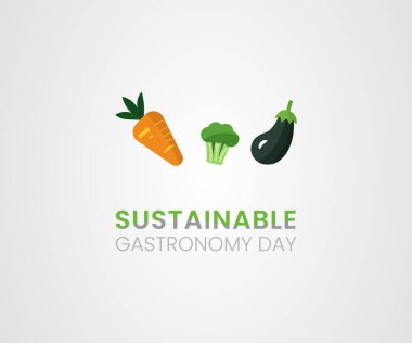 Sürdürülebilir gastronomi günü çizimi havuç, brokoli ve patlıcan sebze ikonu