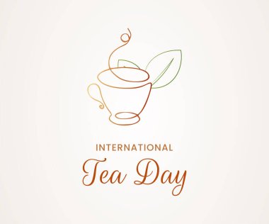 Bir çay fincanı ve yeşil çay yaprağı illüstrasyonuyla uluslararası çay günü