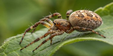 Yaprağın üzerindeki örümceğe yaklaş