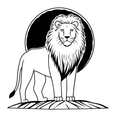 Taçlı aslan ve kurdele vektör çizim tasarımı