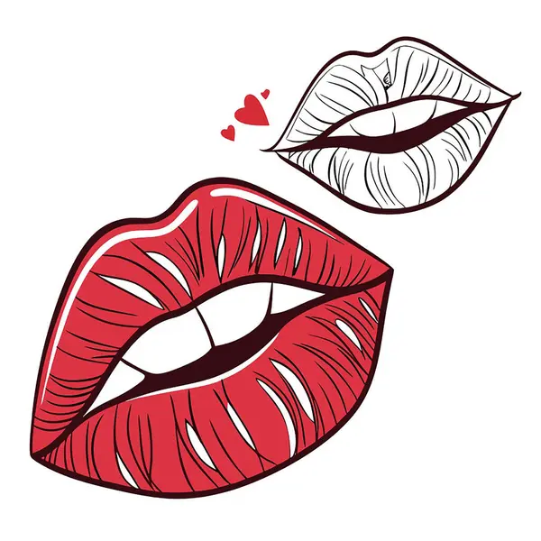 Rujla öp ve dudaklarını öp. vektör.