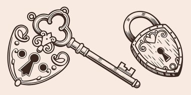 Bir anahtar ve zincir ile el çizimi vektör çizimi