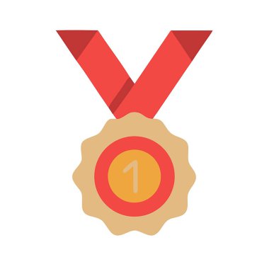 Düz stil madalya ikonu. Beyaz arkaplanda izole edilmiş vektör illüstrasyonu.