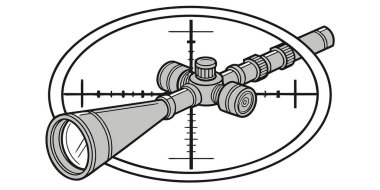 Teleskop ve lens simgesi. siyah ve beyaz görüntü. vektör tasarımı.