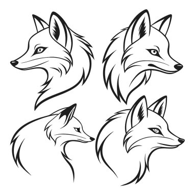 Bir grup beyaz kurt kafası. vektör illüstrasyonu.