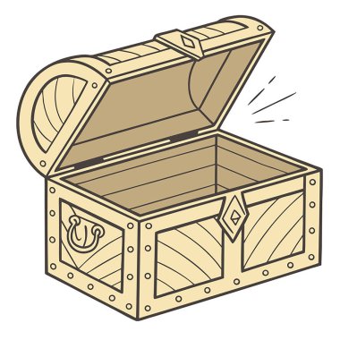 vektör el çizimi, göğsü açık eski bir göğsün çizimi..