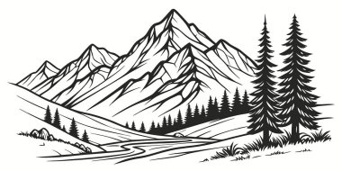 Dağların vektör el çizimi