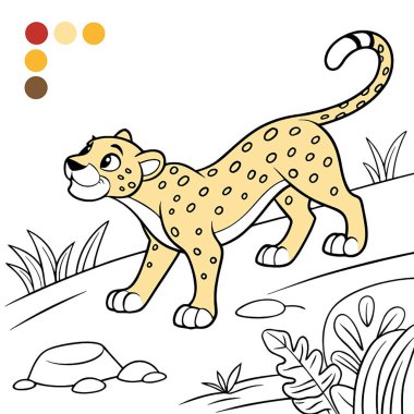 renkli hayvan çizgi filmi. Çocuklar için vektör çizimi, boyama kitabı, yazdırma.