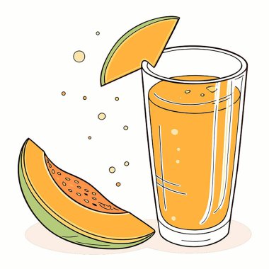 Meyve vektör çizimi tasarımı ile cam içinde taze portakal suyu