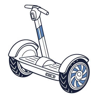 Beyaz arkaplanda mavi scooter.